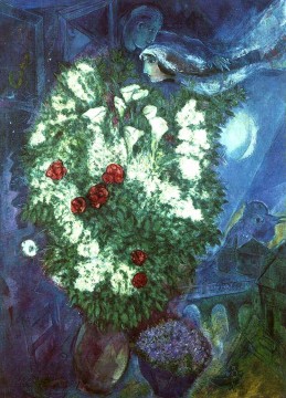 Bouquet with flying lovers contemporary Marc Chagall Oil Paintings